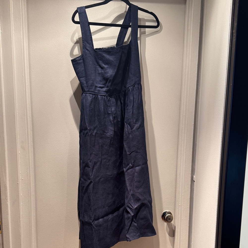 Quince Navy Wide-Strap Midi Dress